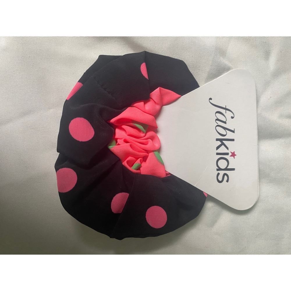 Fabkids Girls Polka Dot Neon Pink Black Hair Scrunchie Set NWT